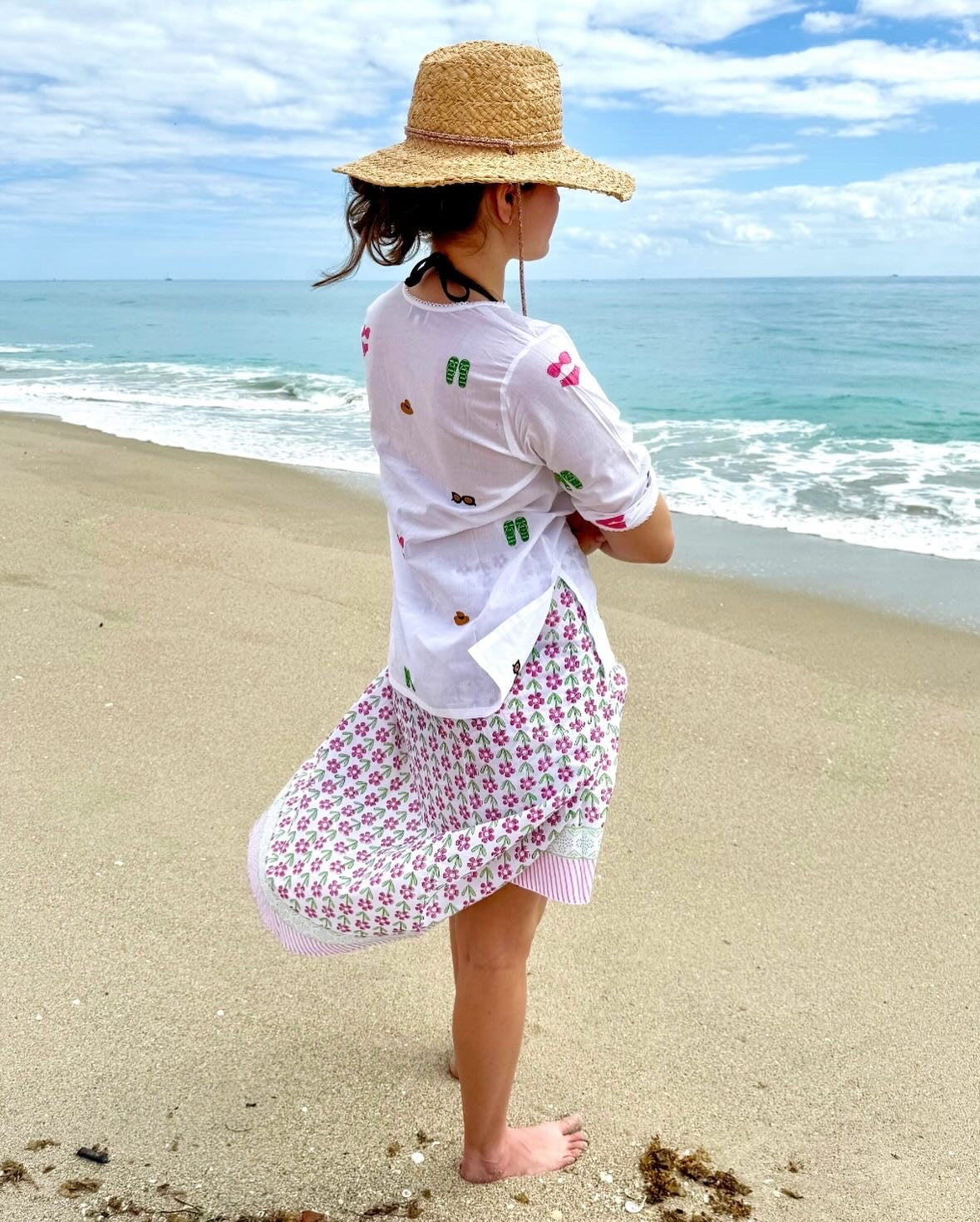 Summer Vibe Hand Embroidered Popover Shirt