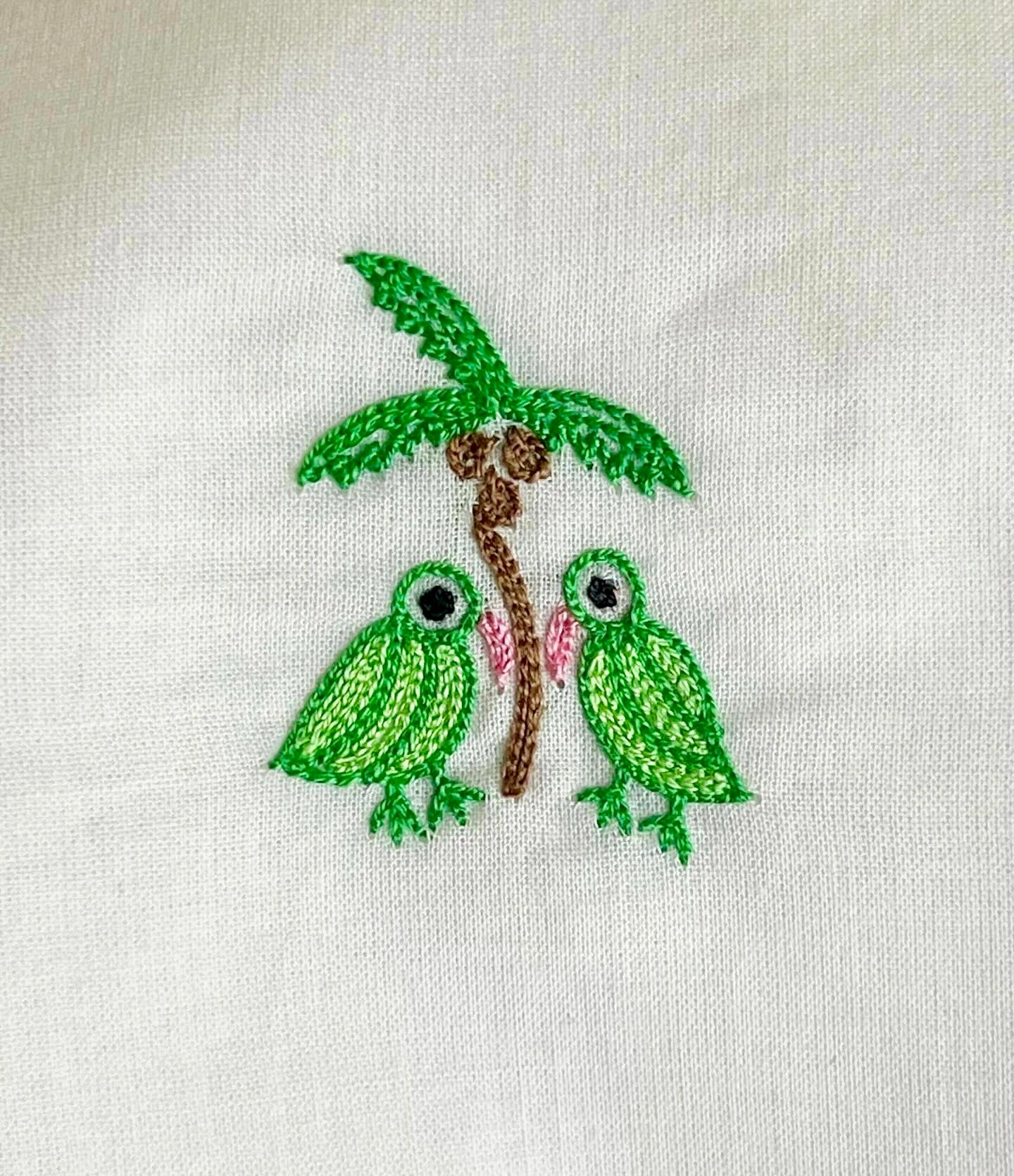 Chatting Parrots and Palms Embroidered Popover Shirt