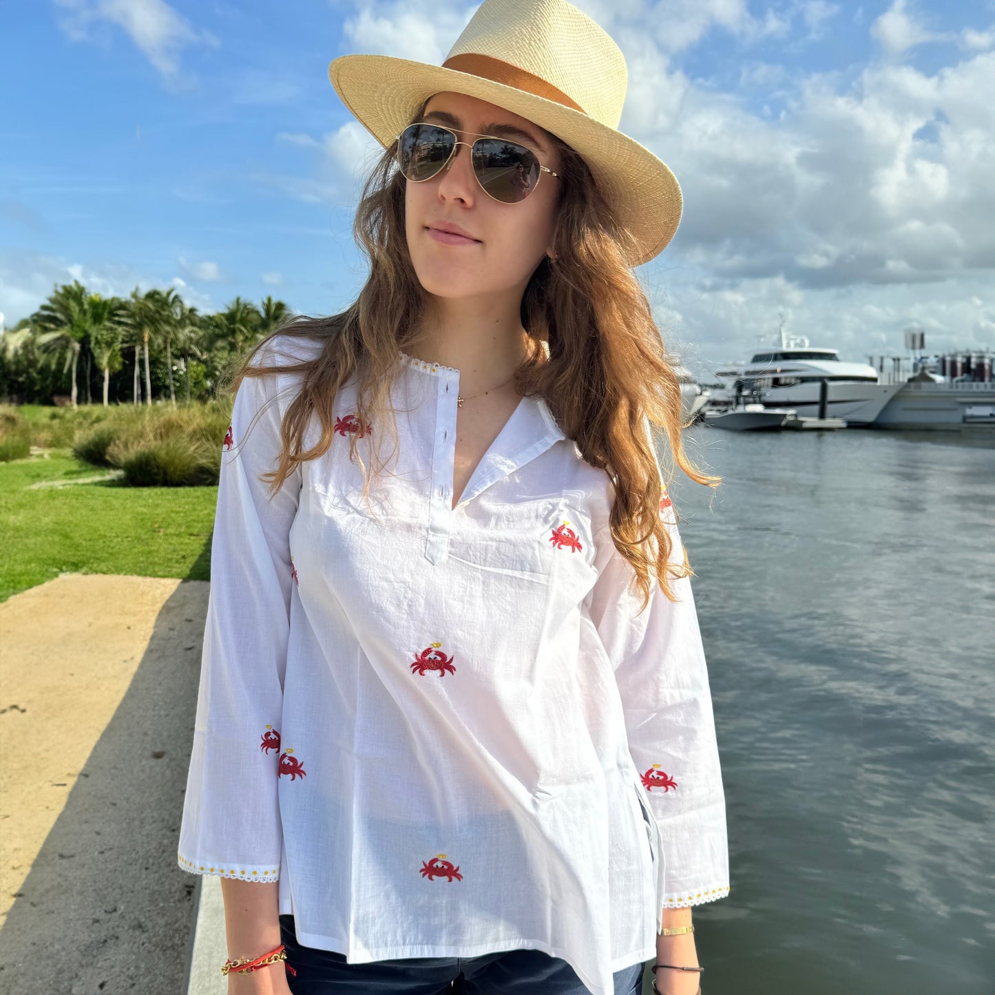 Geranium Crabs Juggling Lemons Popover Shirt