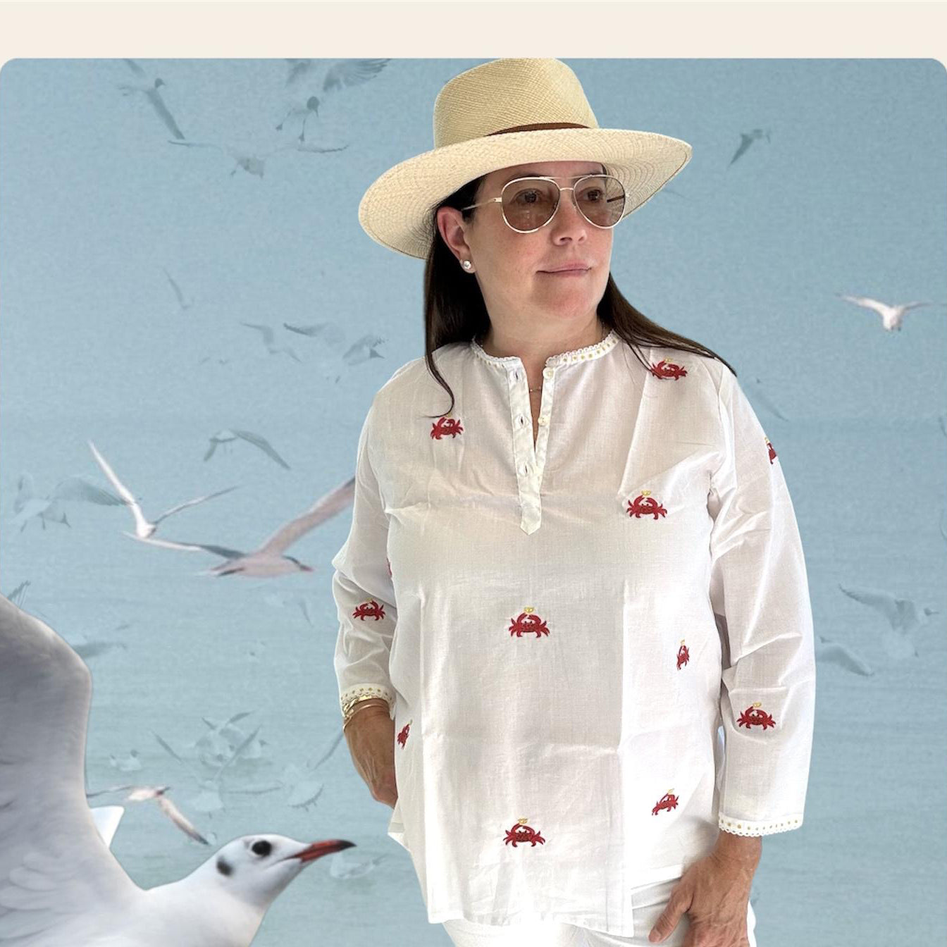 Geranium Crabs Juggling Lemons Popover Shirt