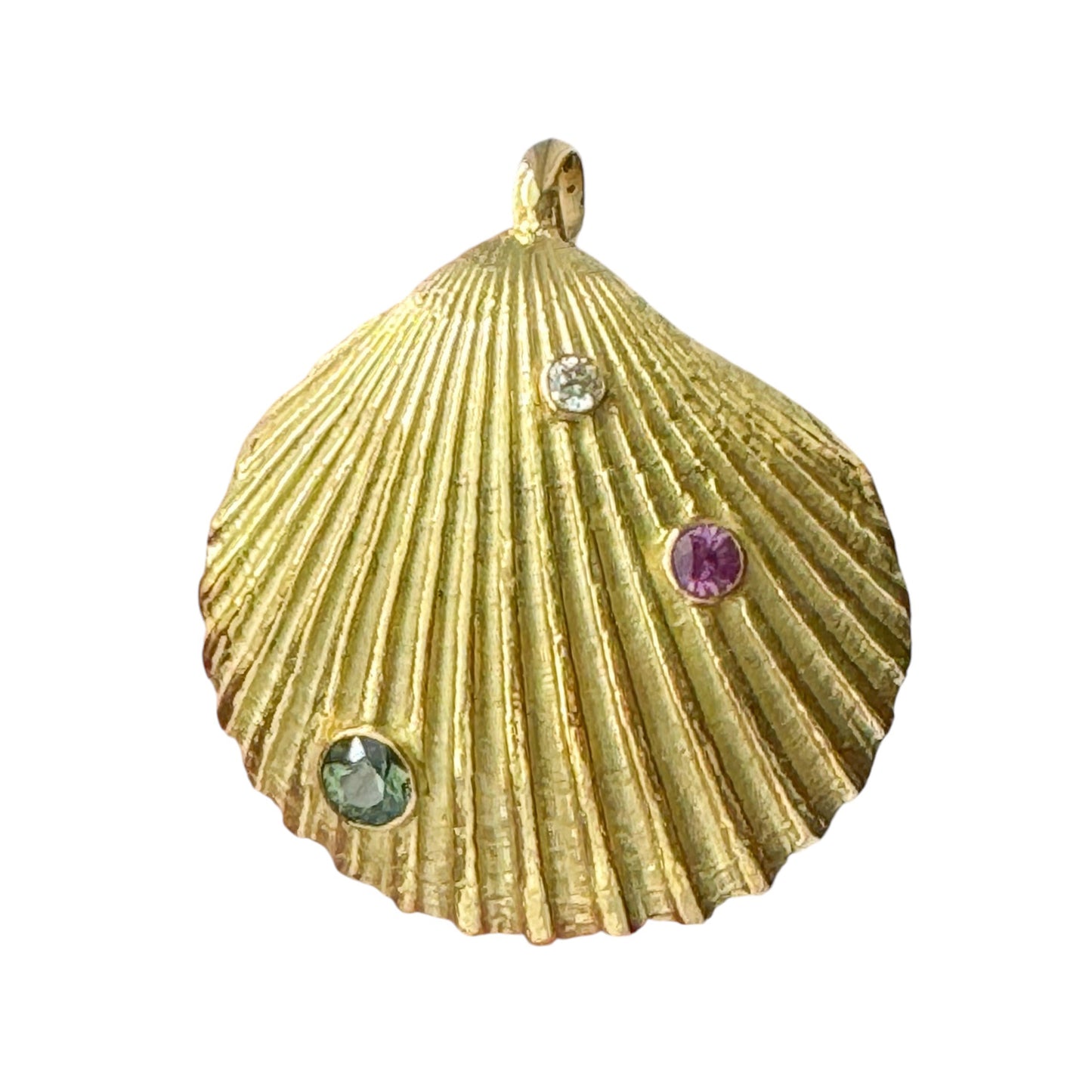 Large 18 Karat gold Shell Set with Sapphires and a Diamond