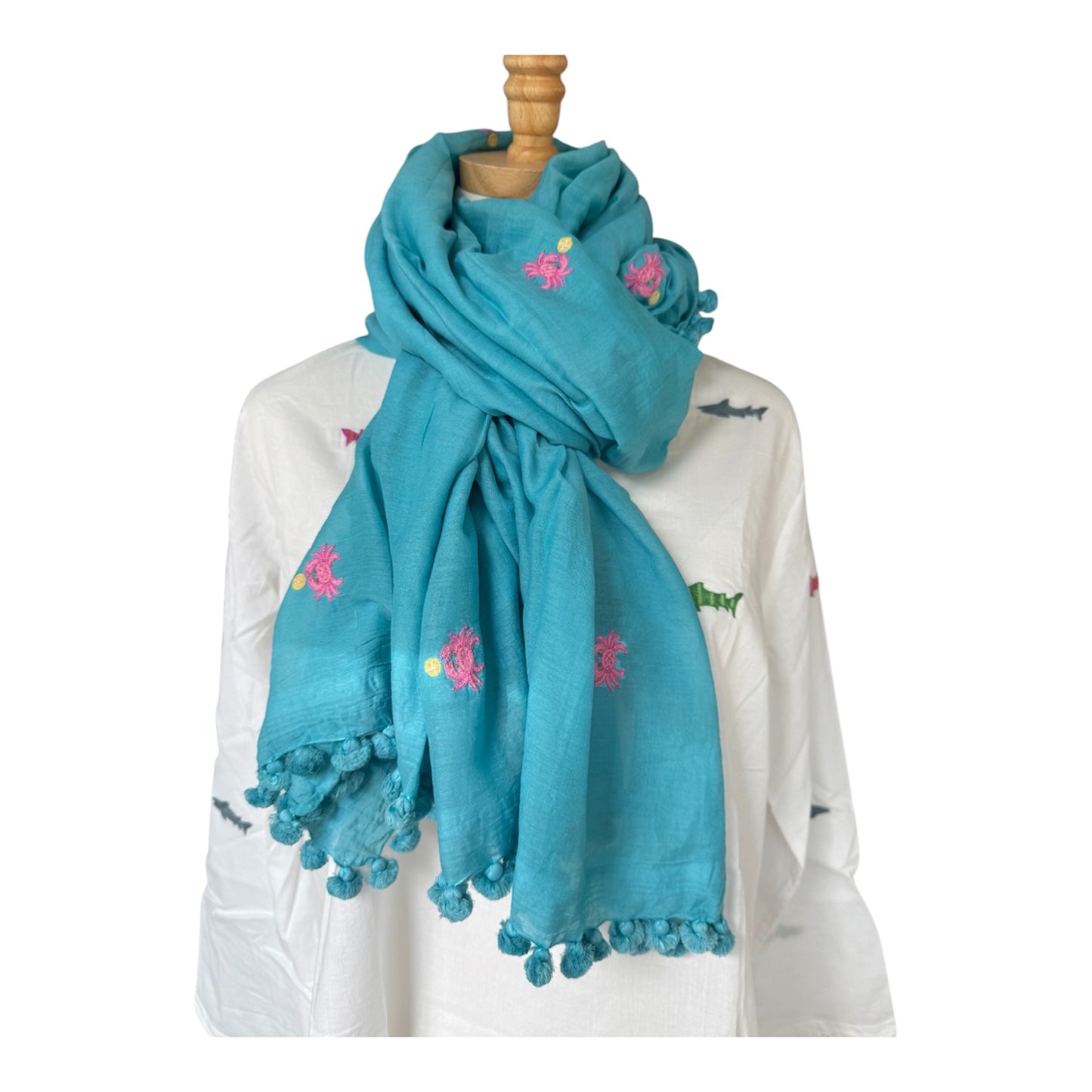 Hand Embroidered Pom Pom Wraps