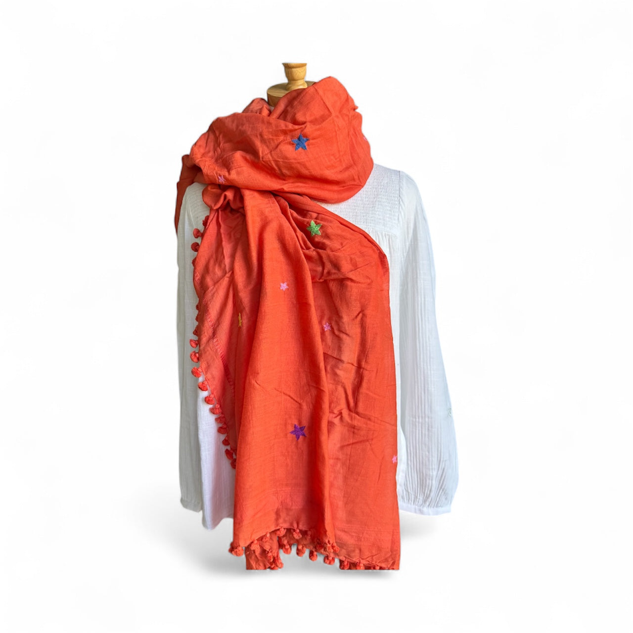 Hand Embroidered Star Pom Pom Wrap