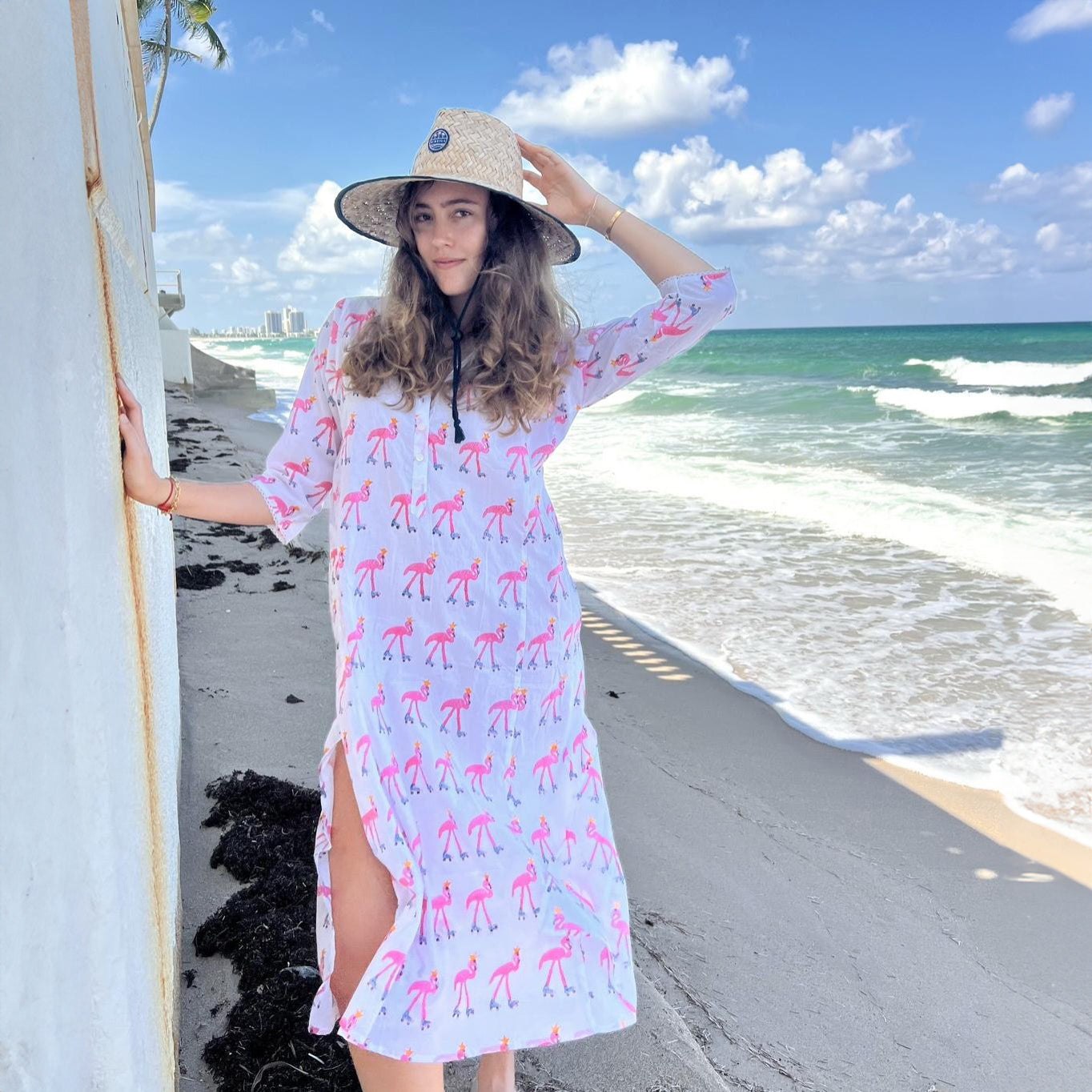 Roller Skating Flamingo Long Cover Up Kurta