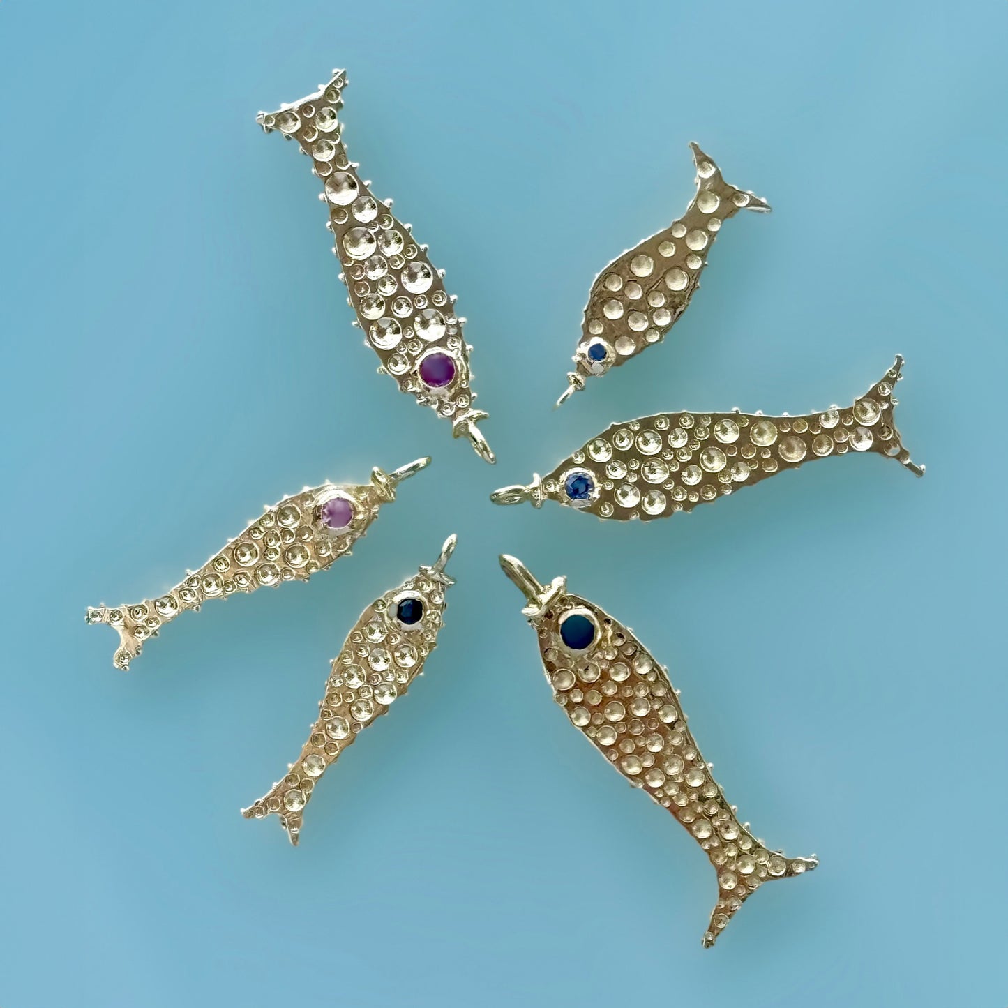 18 Karat Gold Fish set with Sapphire Eyes Pendant