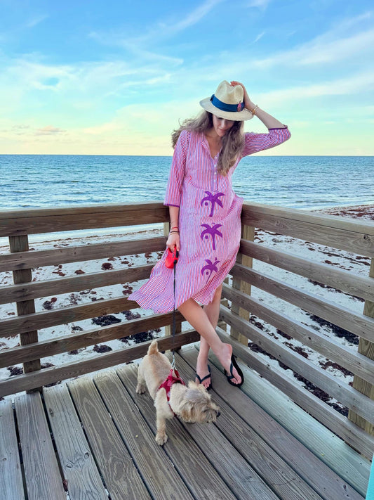 Cabana Stripe and Palm Tree Cover up