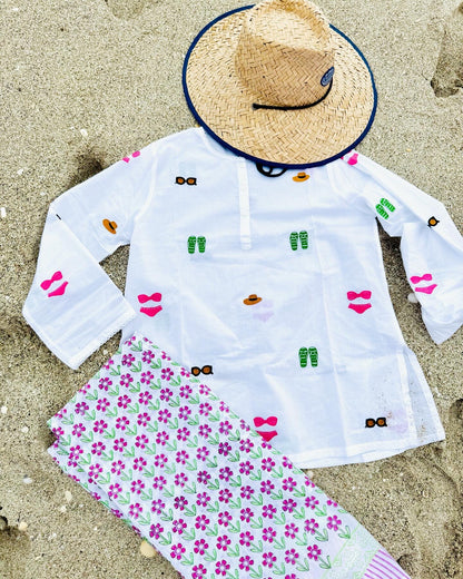 Summer Vibe Hand Embroidered Popover Shirt