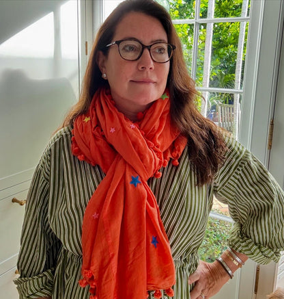 Hand Embroidered Star Pom Pom Wrap