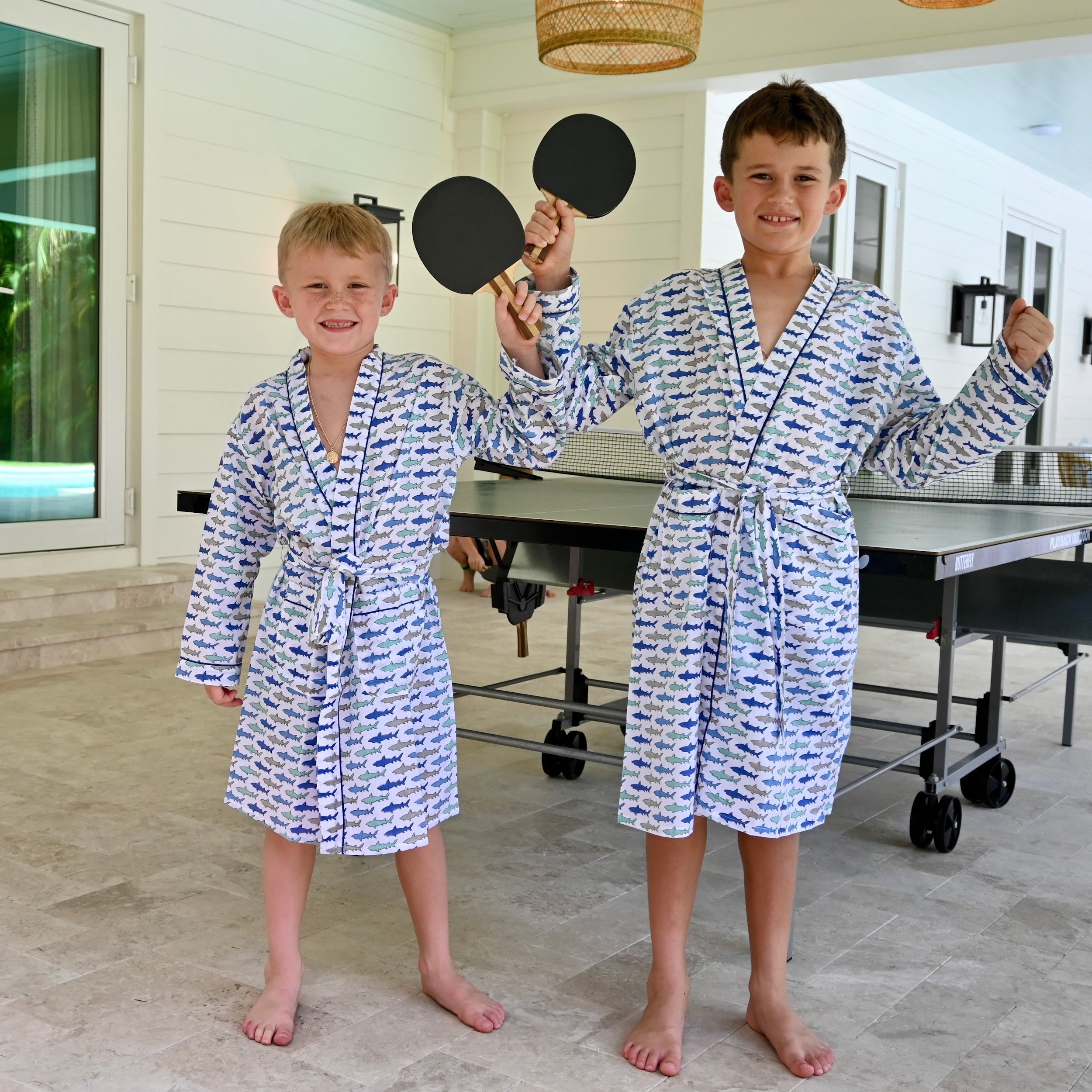 Blue Multi Shark Robe – The Barefoot Monkey