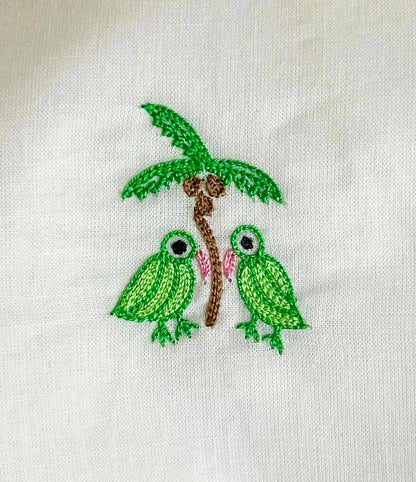 Chatting Parrots and Palms Embroidered Popover Shirt