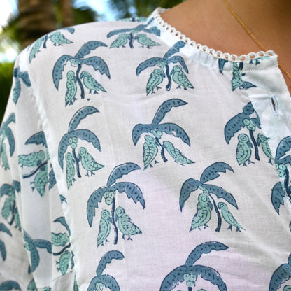 Blue Gabbing Parrot Long Kurta