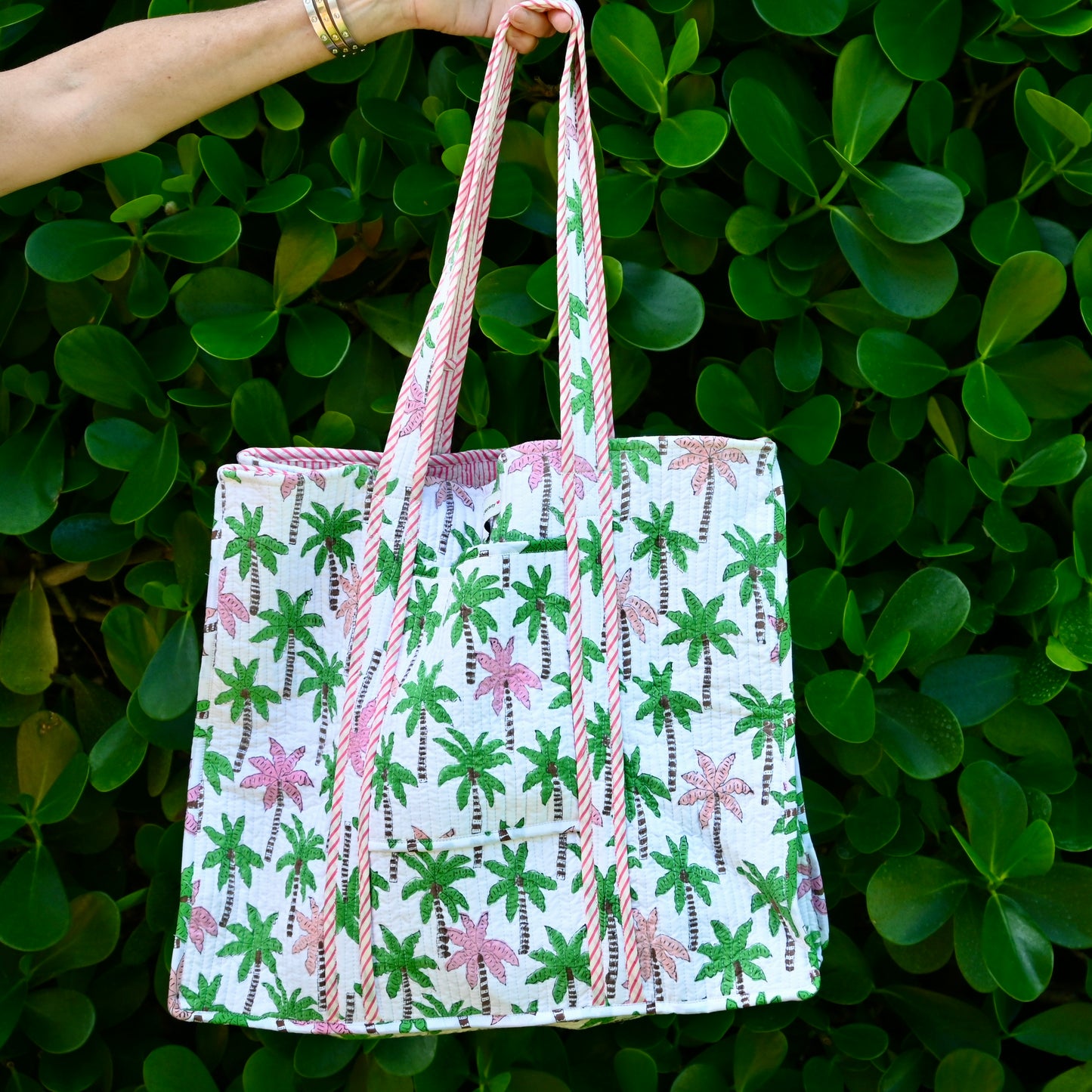 Dolphin Road Multi Palm Tree Quilted Tote
