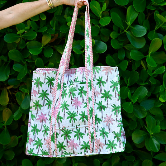 Dolphin Road Multi Palm Tree Quilted Tote