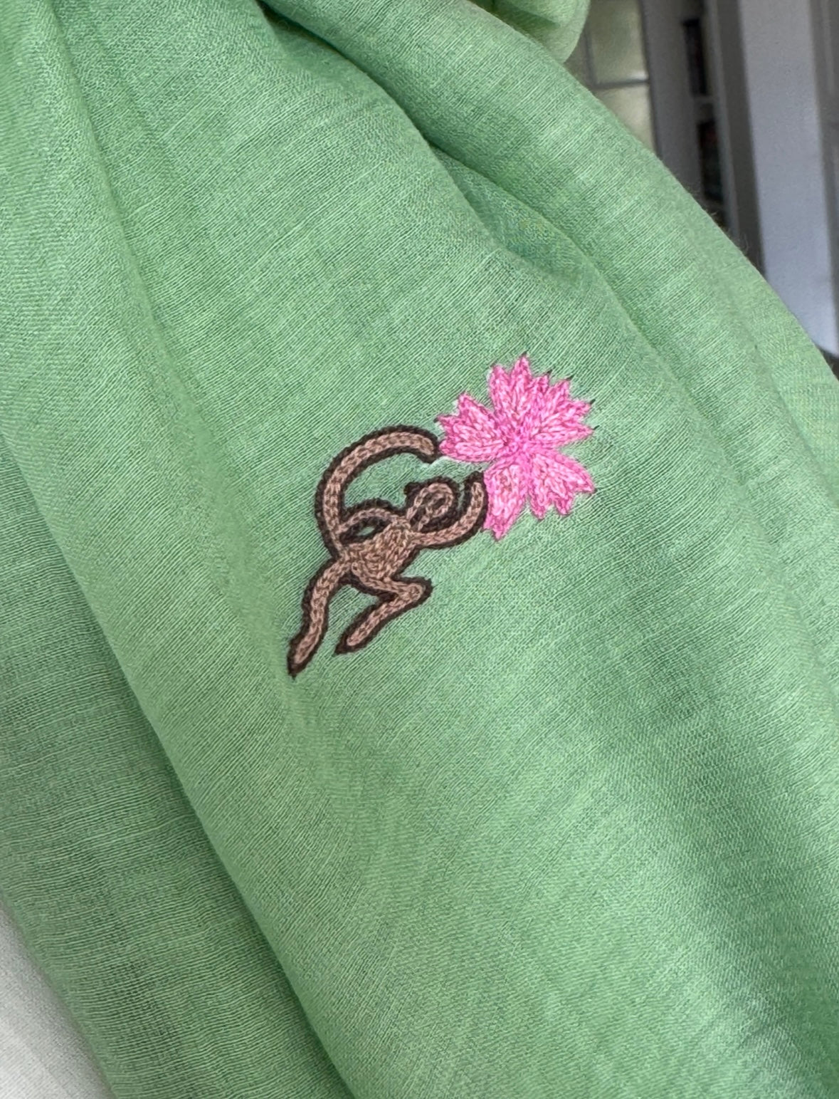 Hand Embroidered Flower Monkey Pom Pom Wrap