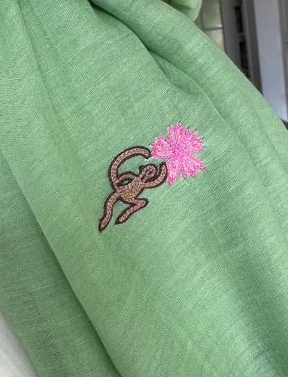 Hand Embroidered Flower Monkey Pom Pom Wrap