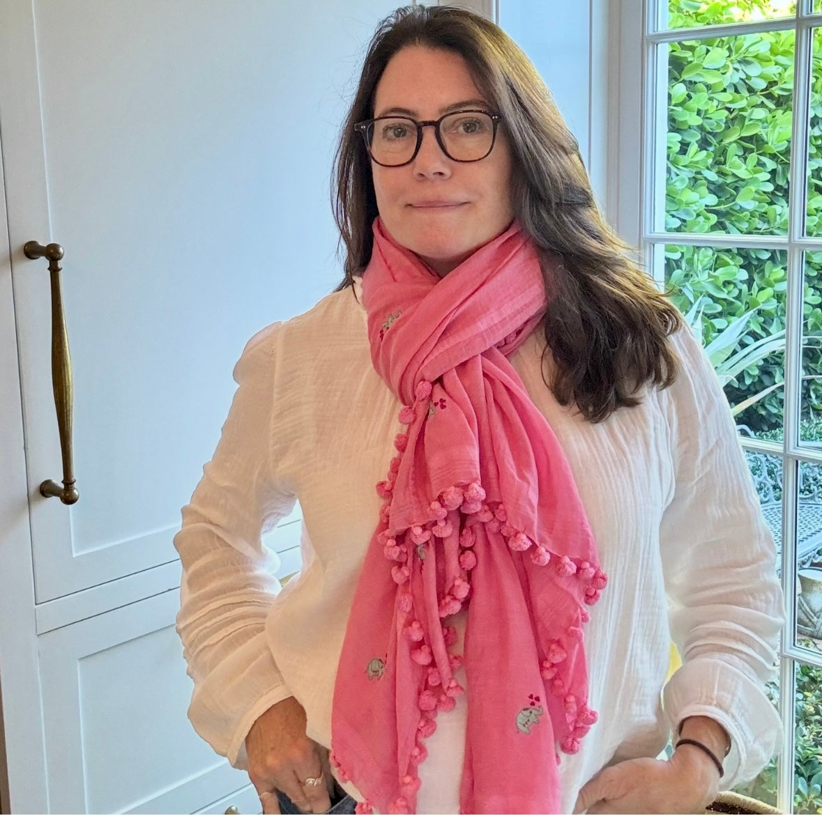 Hand Embroidered Elephant  Pom Pom Wrap