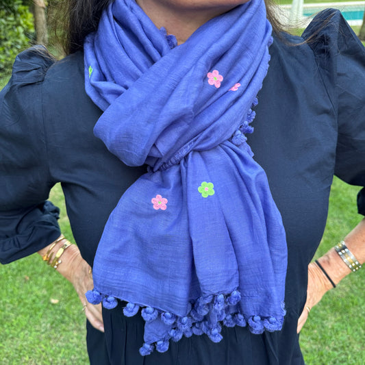 Hand Embroidered Flower Pom Pom Wrap