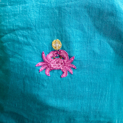 Hand Embroidered Juggling Crabs Pom Pom Wrap