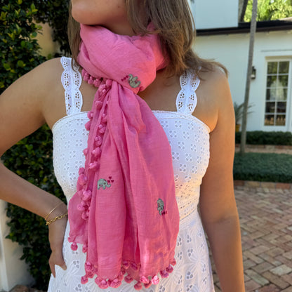 Hand Embroidered Elephant  Pom Pom Wrap