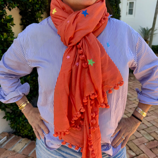 Hand Embroidered Star Pom Pom Wrap
