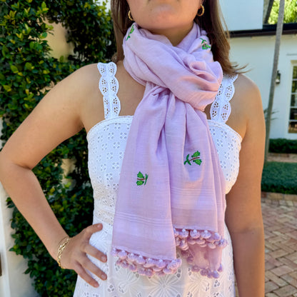 Hand Embroidered Gabbing Parrot Pom Pom Wrap