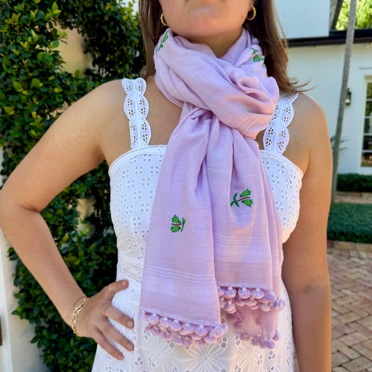 Hand Embroidered Gabbing Parrot Pom Pom Wrap