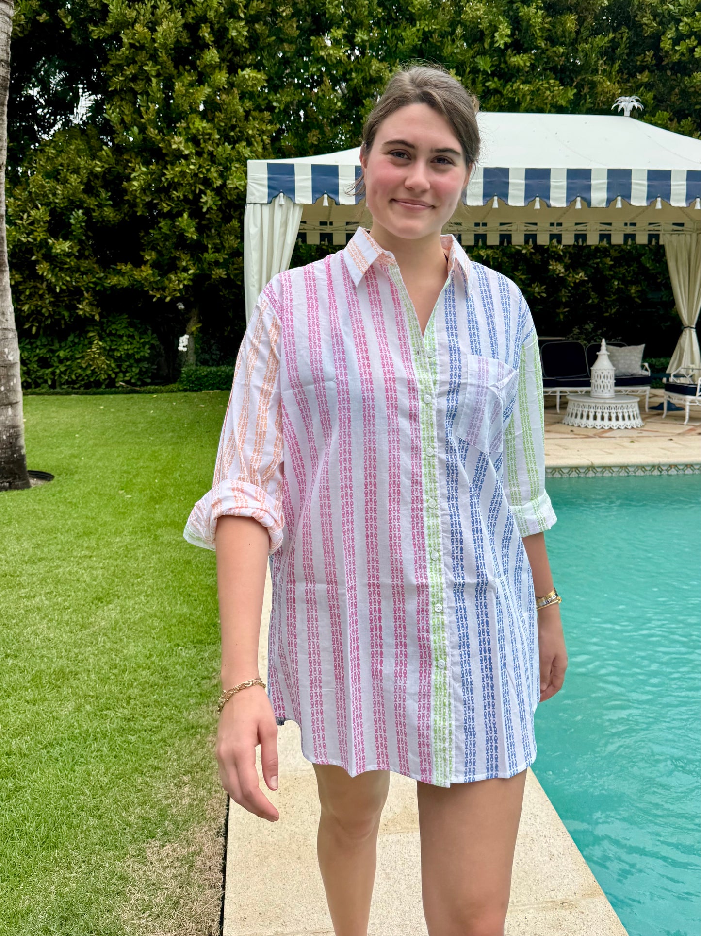 Multi Fish Stripe Oversized Button Down