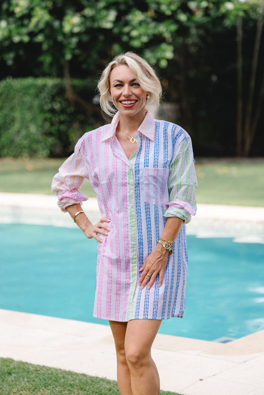 Multi Fish Stripe Oversized Button Down Shirt