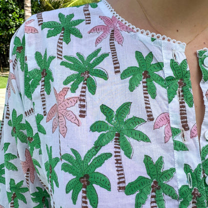 Dolphin Road Multi Palm Tree Pink Kurta