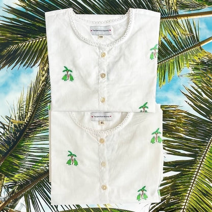 Parrots Chatting Under Swaying Palms Embroidered Popover Shirt