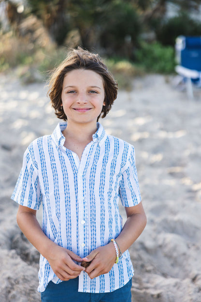 Fish Stripe Boys Shirt in Florida Ocean Blue
