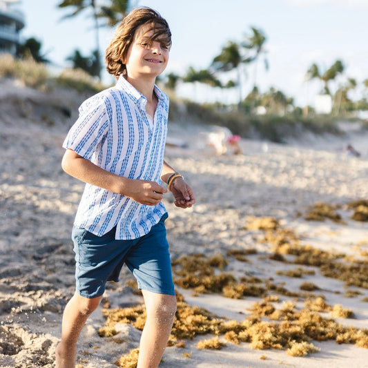 Fish Stripe Boys Shirt in Florida Ocean Blue
