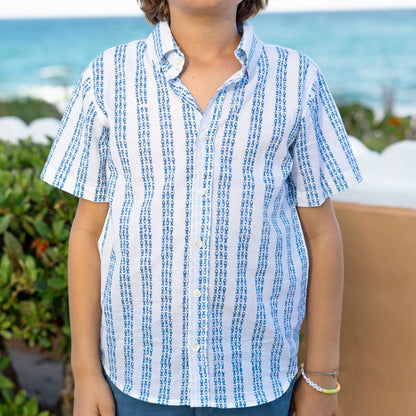 Fish Stripe Boys Shirt in Florida Ocean Blue