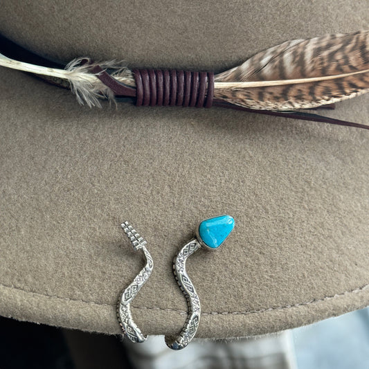 Sterling Silver and Turquoise Snake Hat Brim Attachment