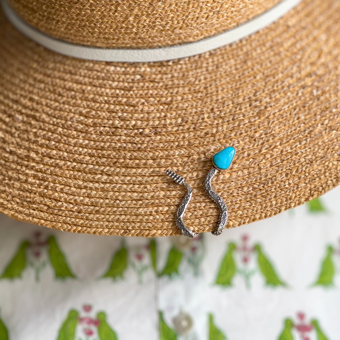 Sterling Silver and Turquoise Snake Hat Brim Attachment