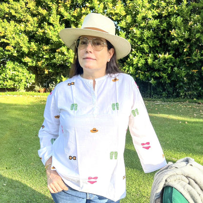 Summer Vibe Hand Embroidered Popover Shirt